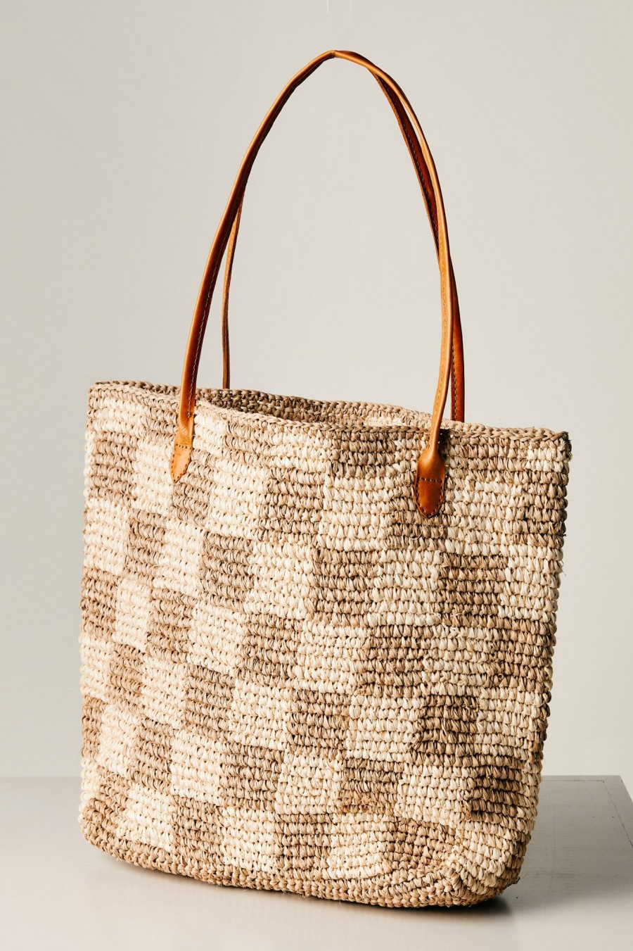 Accessories BEMBIEN | Bembien Francoise Raffia Tote In Cream Check