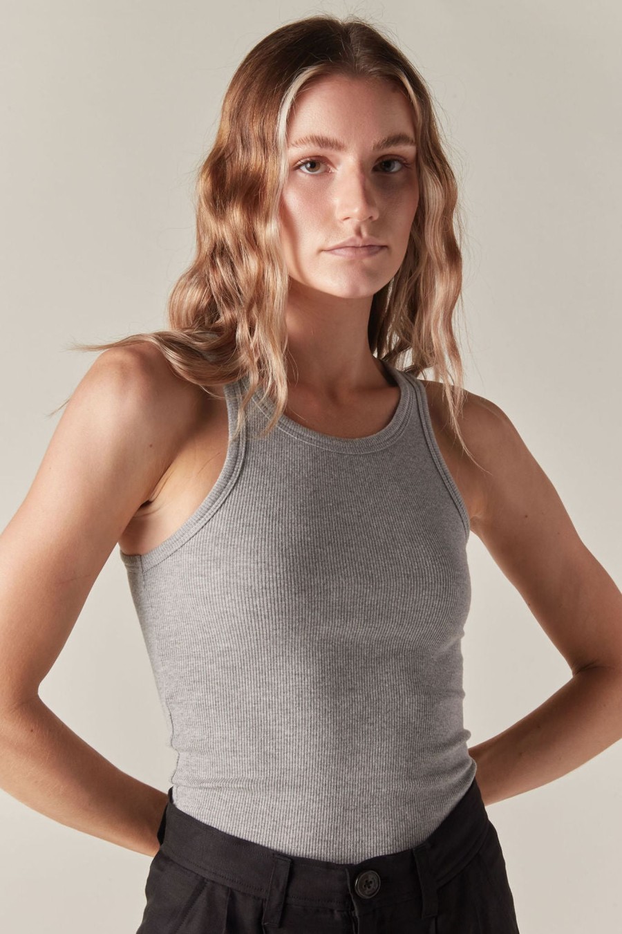 Clothing ÉTERNE | Eterne High Neck Fitted Tank In Heather Grey