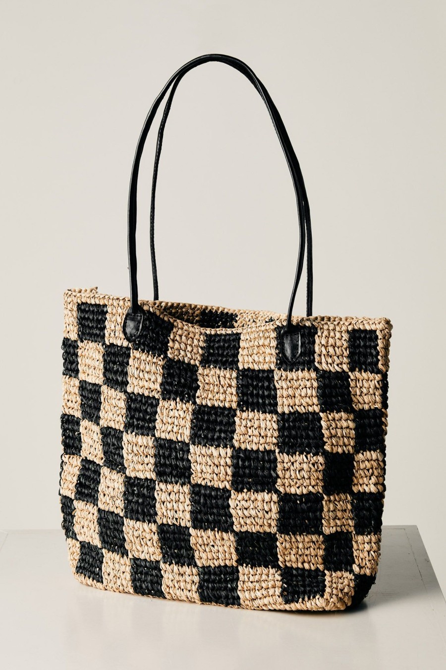 Accessories BEMBIEN | Bembien Francoise Raffia Tote In Black Check