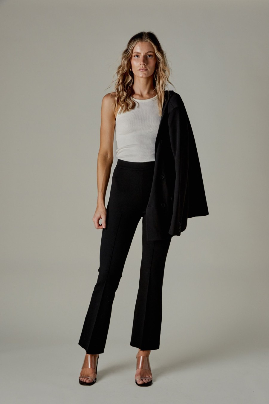 Clothing GREYVEN | Greyven Porterfield Crop Pintuck Flare Pants In Black