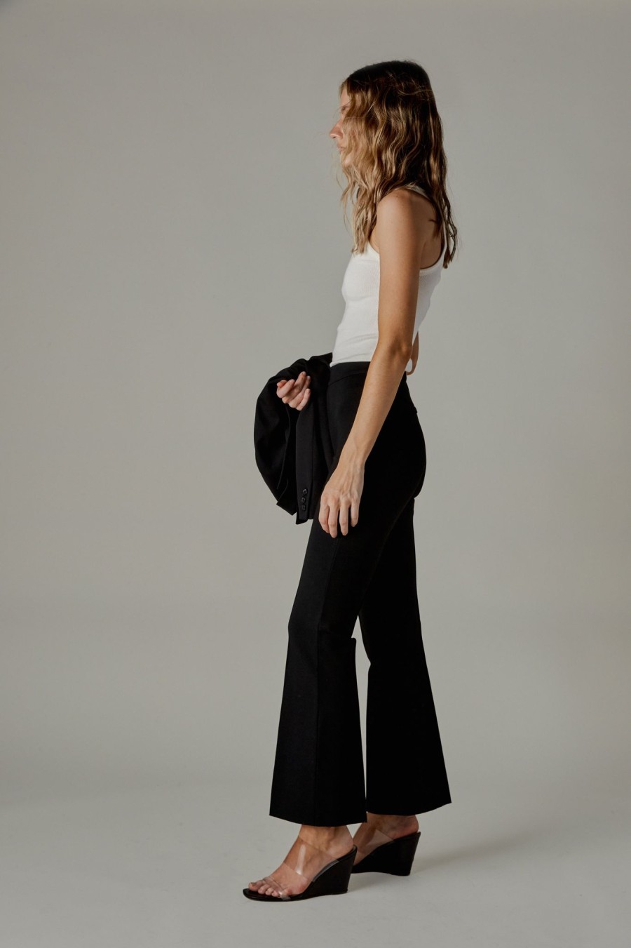 Clothing GREYVEN | Greyven Porterfield Crop Pintuck Flare Pants In Black