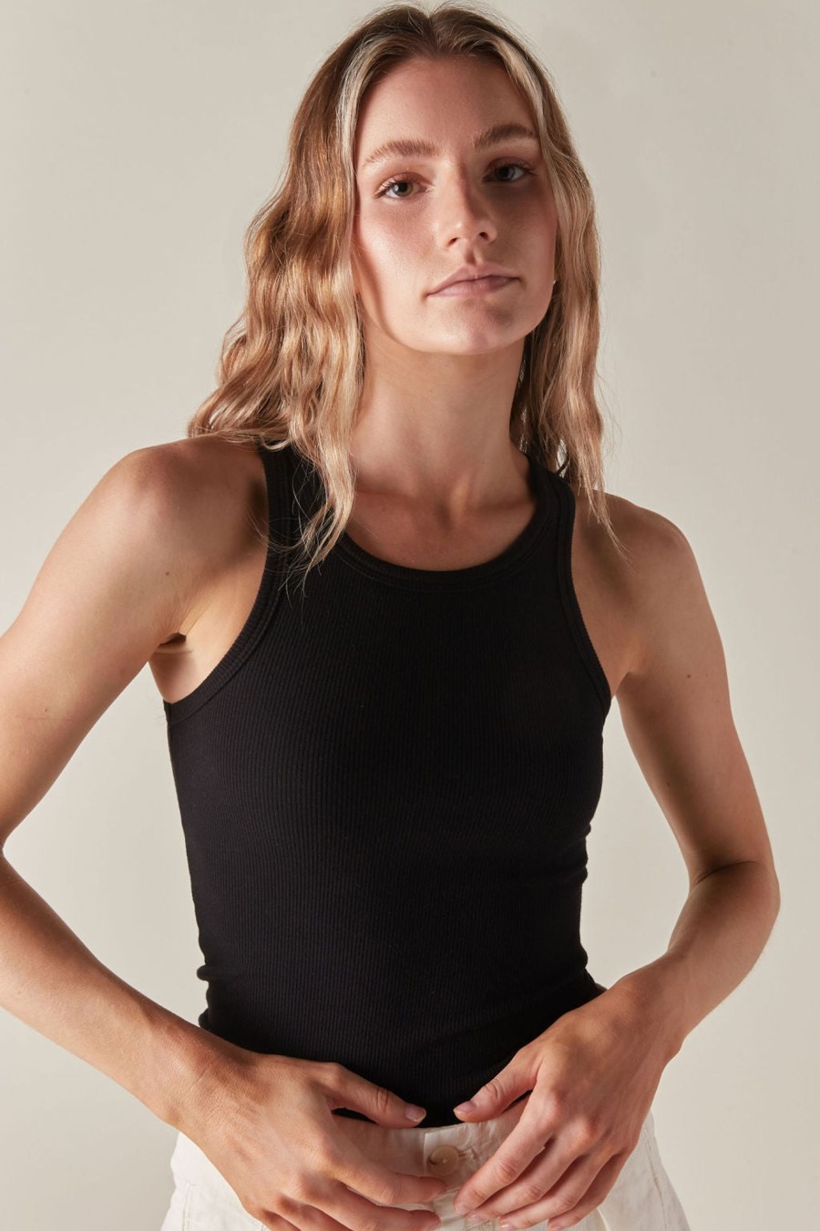 Clothing ÉTERNE | Eterne High Neck Fitted Tank In Black